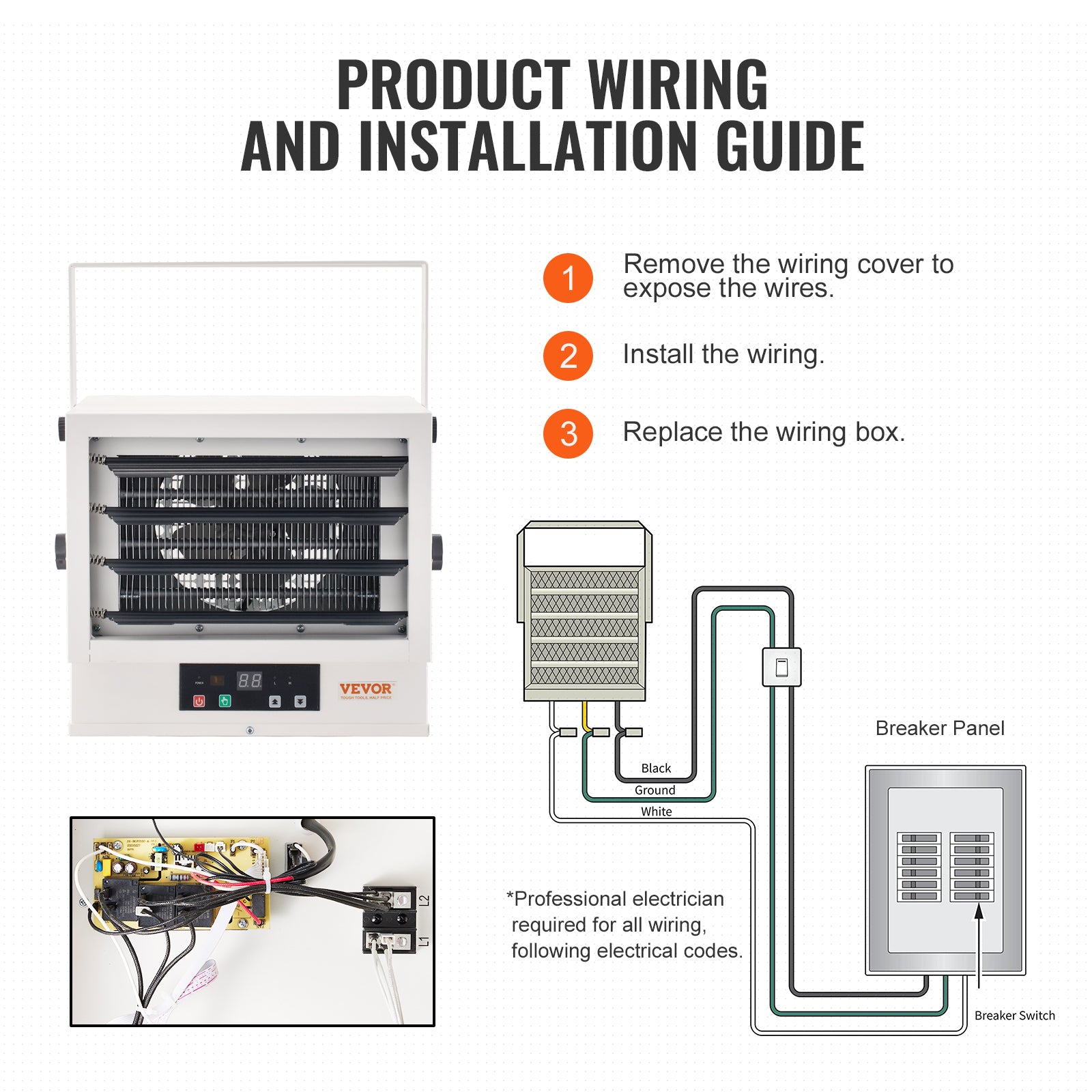 VEVOR Electric Garage Heater, 5000/7500/10000-Watt Digital with Remote Ceiling