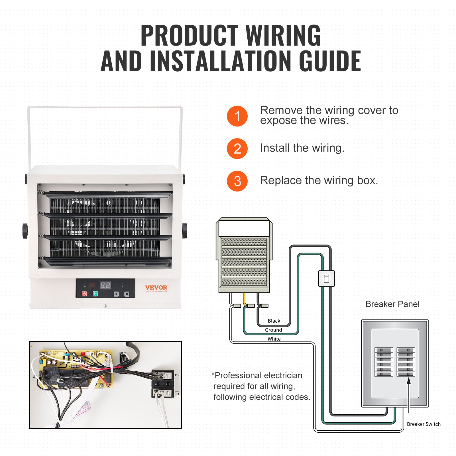 VEVOR Electric Garage Heater, 5000/7500/10000-Watt Digital with Remote Ceiling