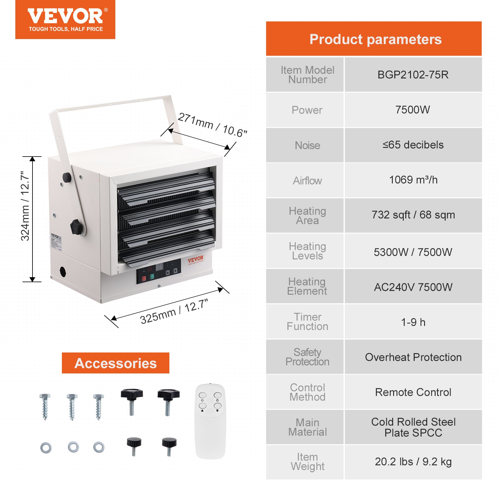 VEVOR Electric Garage Heater, 5000/7500/10000-Watt Digital with Remote Ceiling