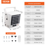 VEVOR Electric Garage Heater, 5000/7500/10000-Watt Digital with Remote Ceiling