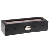 Black Carbon Fiber 6-Watch Organizer Leather Watch Storage