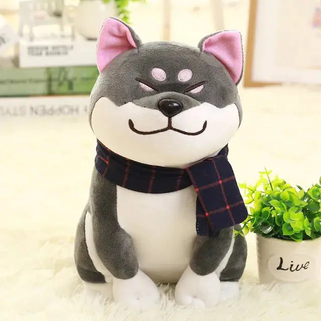 Cuddly Shiba Inu Stuffed Animal with Scarf Plush Doll Soft Toy
