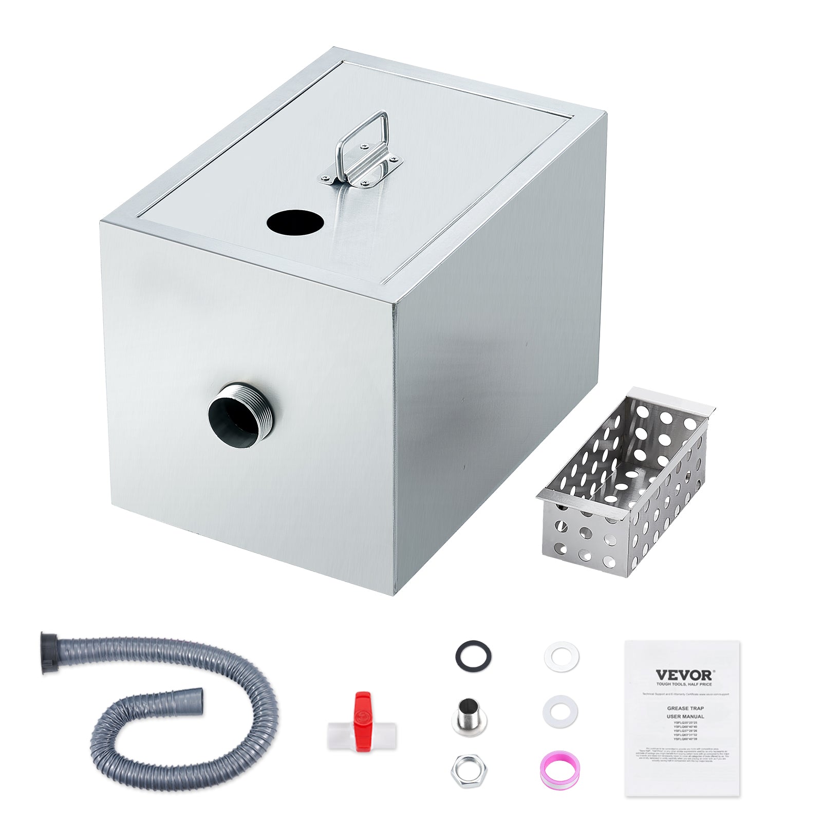 VEVOR 8/25/40LBS Commercial Grease Interceptor Trap 3/6/10 GPM Stainless Steel