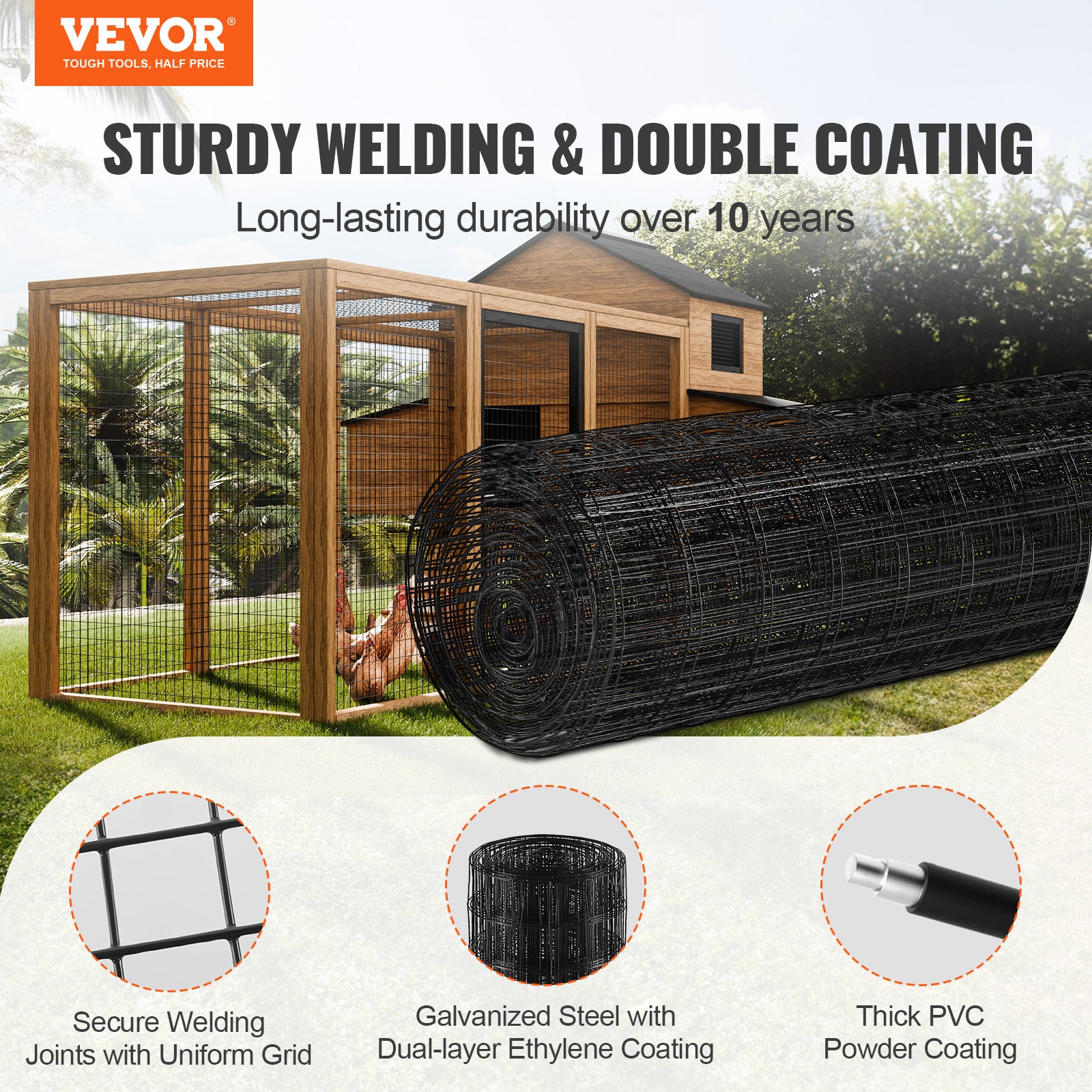 VEVOR Hardware Cloth 24/36/48in x 50ft/100ft Wire Mesh Roll 16/19 Ga Wire Fence