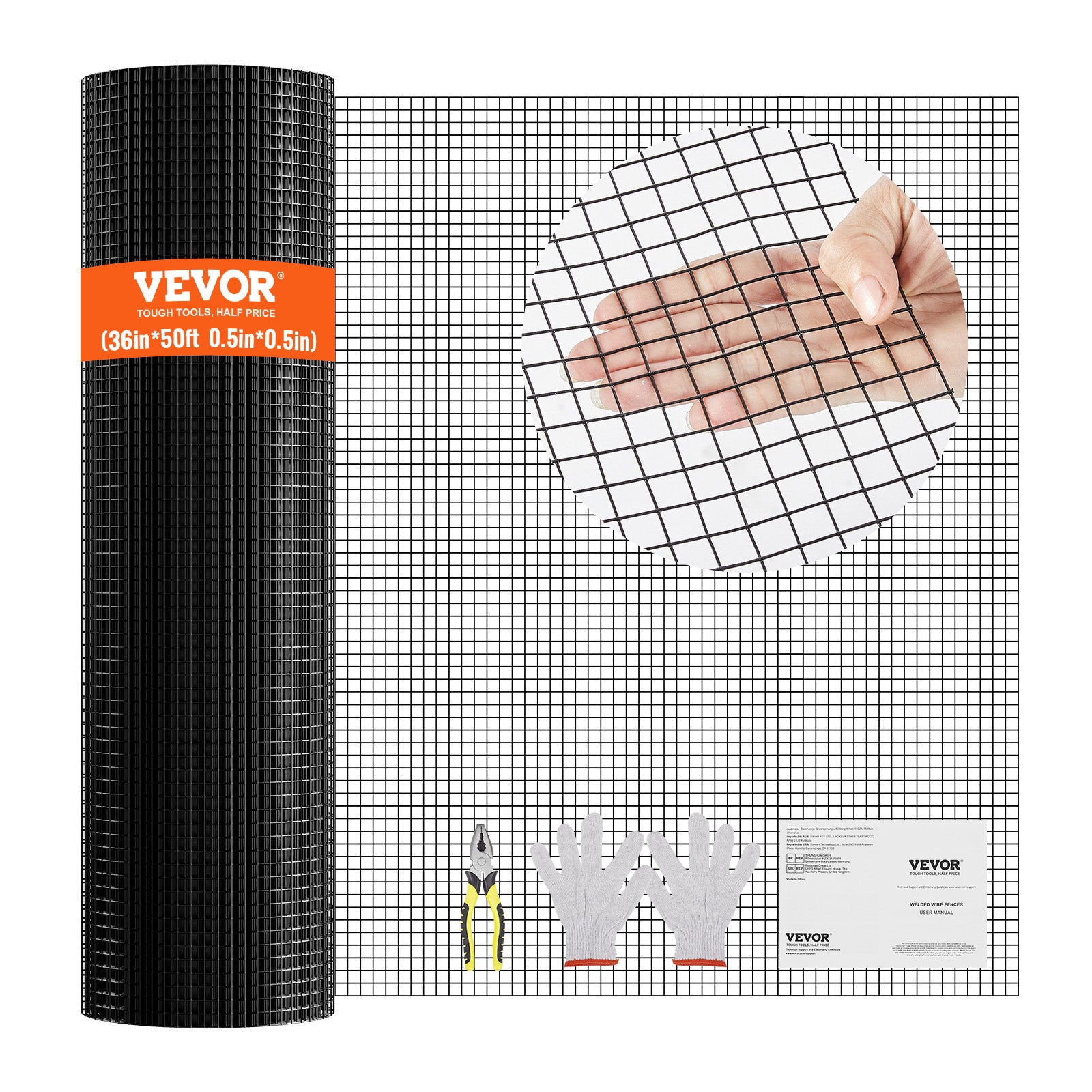VEVOR Hardware Cloth 24/36/48in x 50ft/100ft Wire Mesh Roll 16/19 Ga Wire Fence
