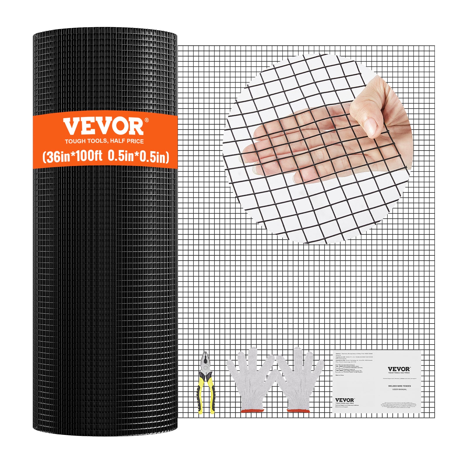VEVOR Hardware Cloth 24/36/48in x 50ft/100ft Wire Mesh Roll 16/19 Ga Wire Fence