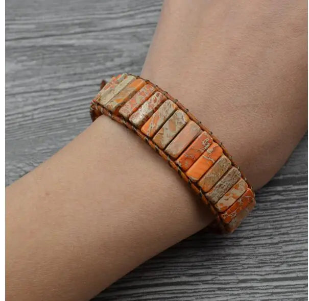 Handcrafted Stylish Versatile Fashionable Durable Leather & Natural Stone Bracelet