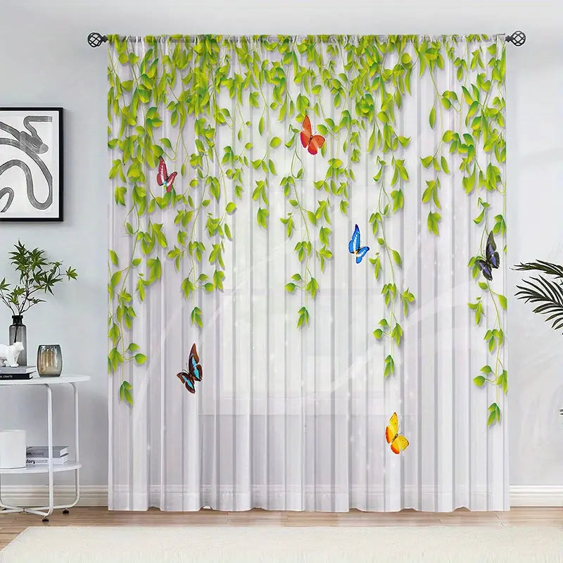 Butterfly Leaf Pattern Light-Filtering Drapes MultiSize Light Filtering