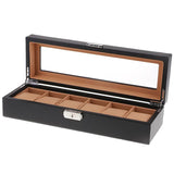 Black Carbon Fiber 6-Watch Organizer Leather Watch Storage