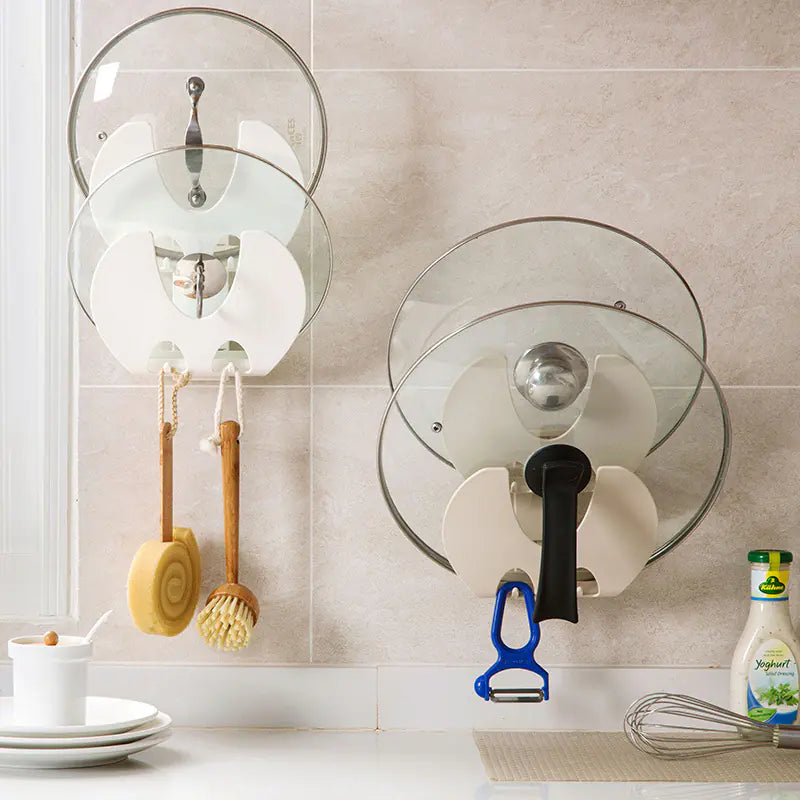 Compact PPMaterial Stick On Space Saver Wall-Mount Pot Kitchen Lid Organizer