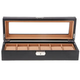 Black Carbon Fiber 6-Watch Organizer Leather Watch Storage