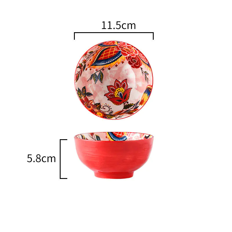 Japanese Style Painted Ceramic Bowl and Plate Set microwave-safe