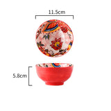 Japanese Style Painted Ceramic Bowl and Plate Set microwave-safe