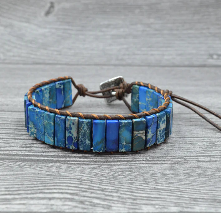Handcrafted Stylish Versatile Fashionable Durable Leather & Natural Stone Bracelet