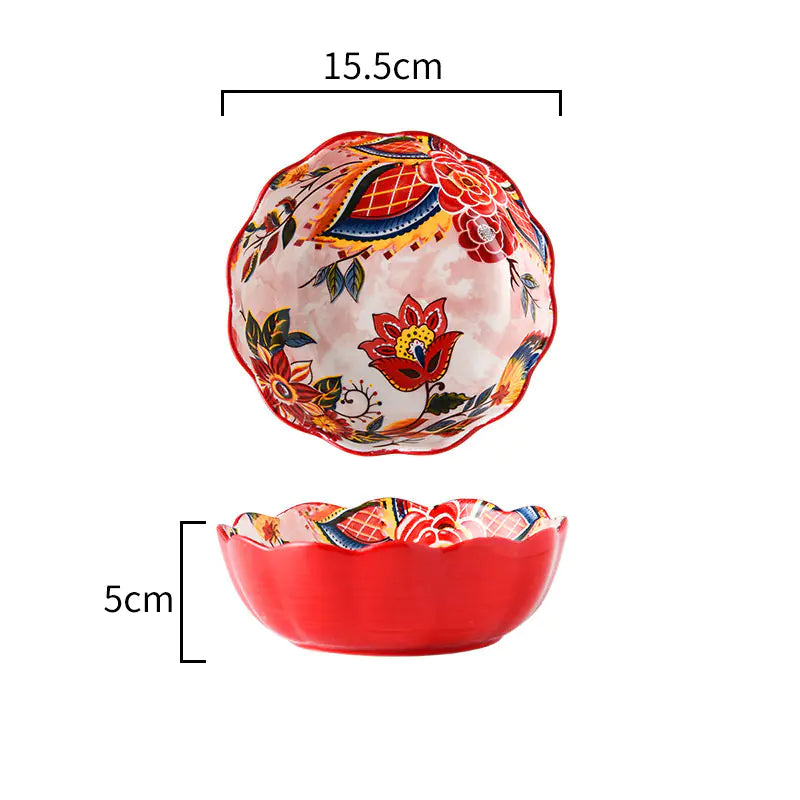 Japanese Style Painted Ceramic Bowl and Plate Set microwave-safe