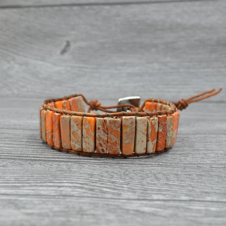 Handcrafted Stylish Versatile Fashionable Durable Leather & Natural Stone Bracelet