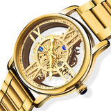 Elegant Men's Waterproof Gold Quartz Watch with Calendar (6054)