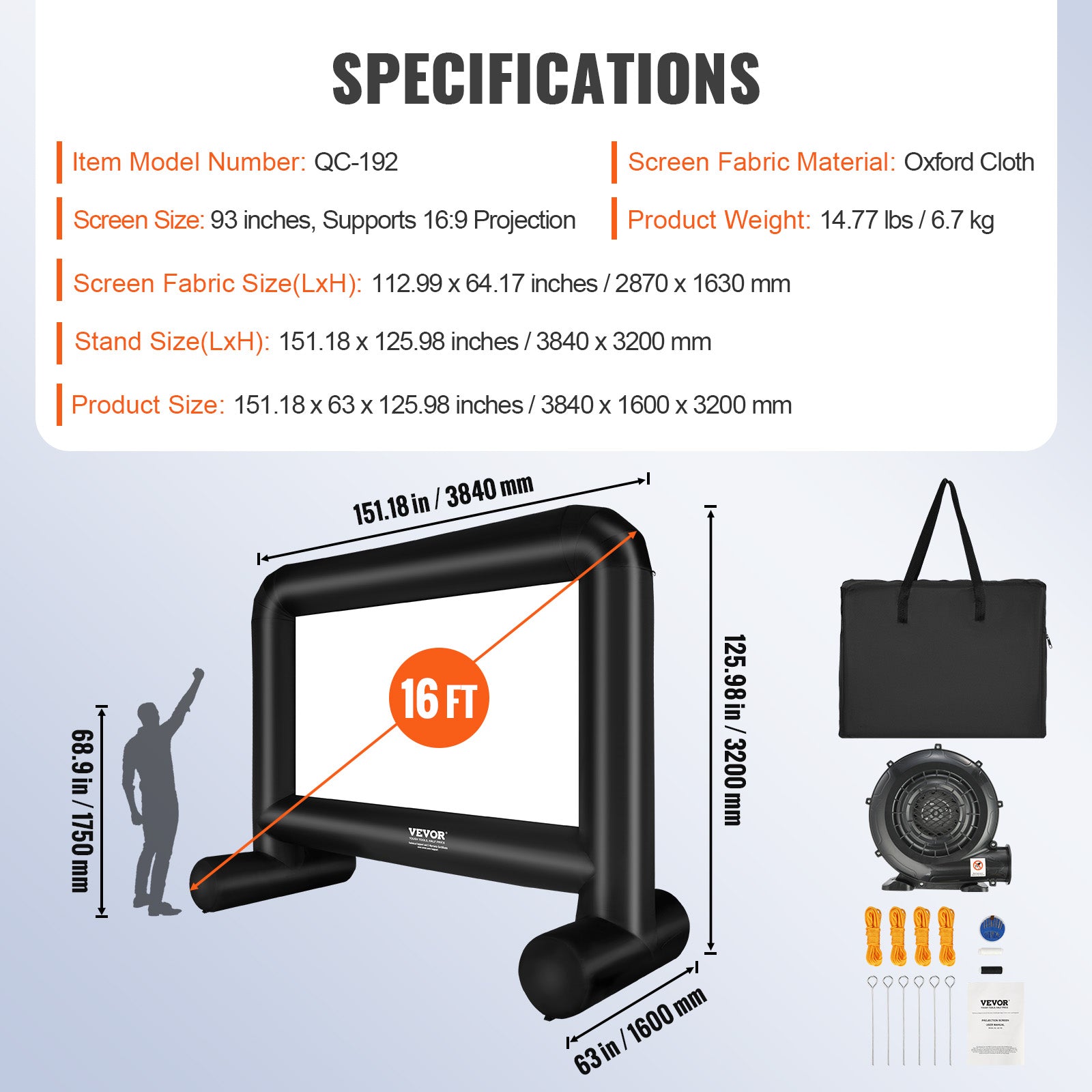 VEVOR Inflatable Movie Screen 14/16 FT Inflatable Projector Screen with Blower