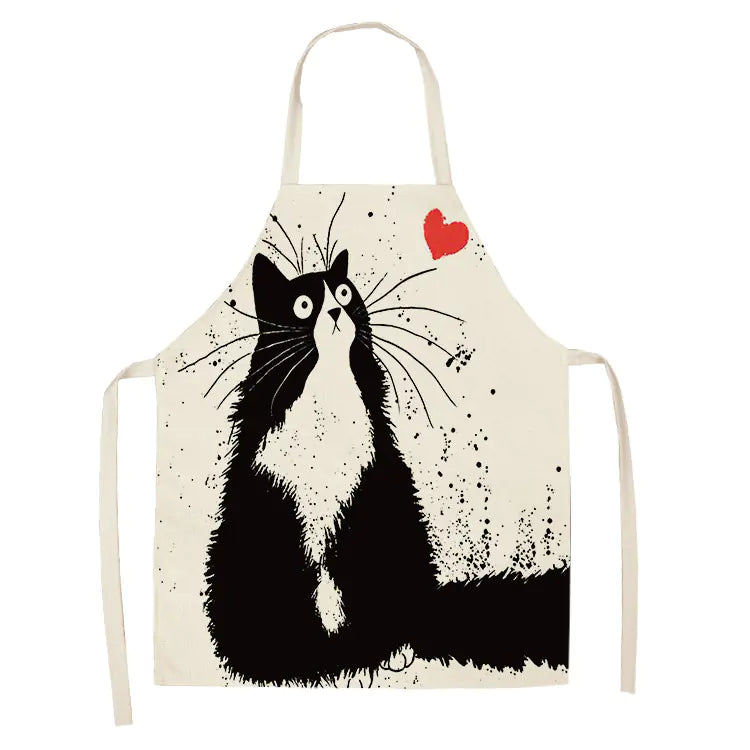 Creative Cotton Linen Cat Apron with Print Design Kitchen wear