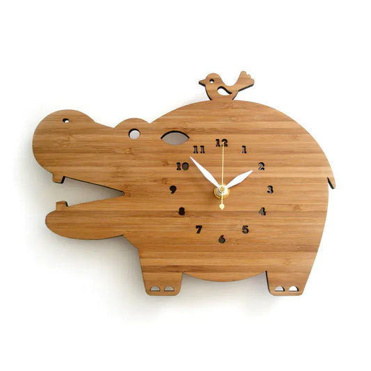 Natural Bamboo Hippo Room Clock Timekeeping Wall Clock