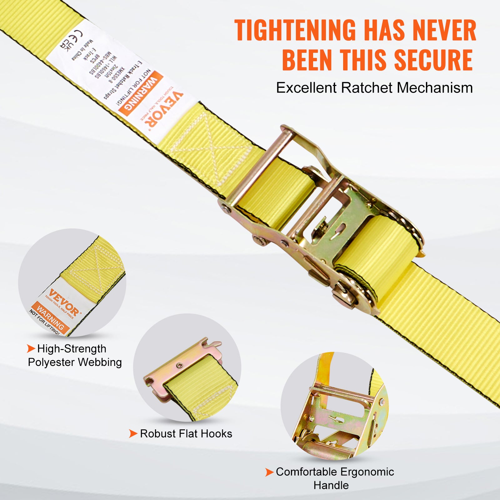 VEVOR Ratchet Straps Tie Down Strap 2"x 8' ,15',27',30' w/J Hook/E-Track 8 Pack