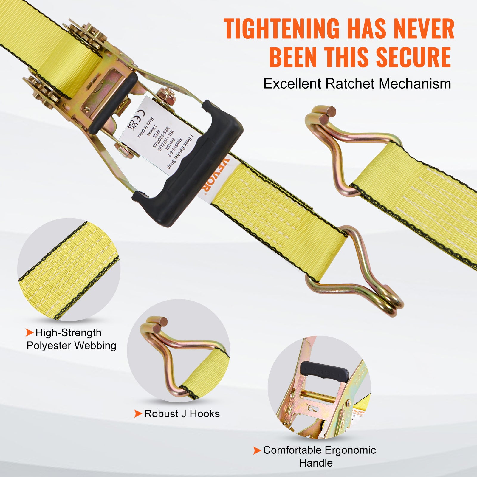 VEVOR Ratchet Straps Tie Down Strap 2"x 8' ,15',27',30' w/J Hook/E-Track 8 Pack