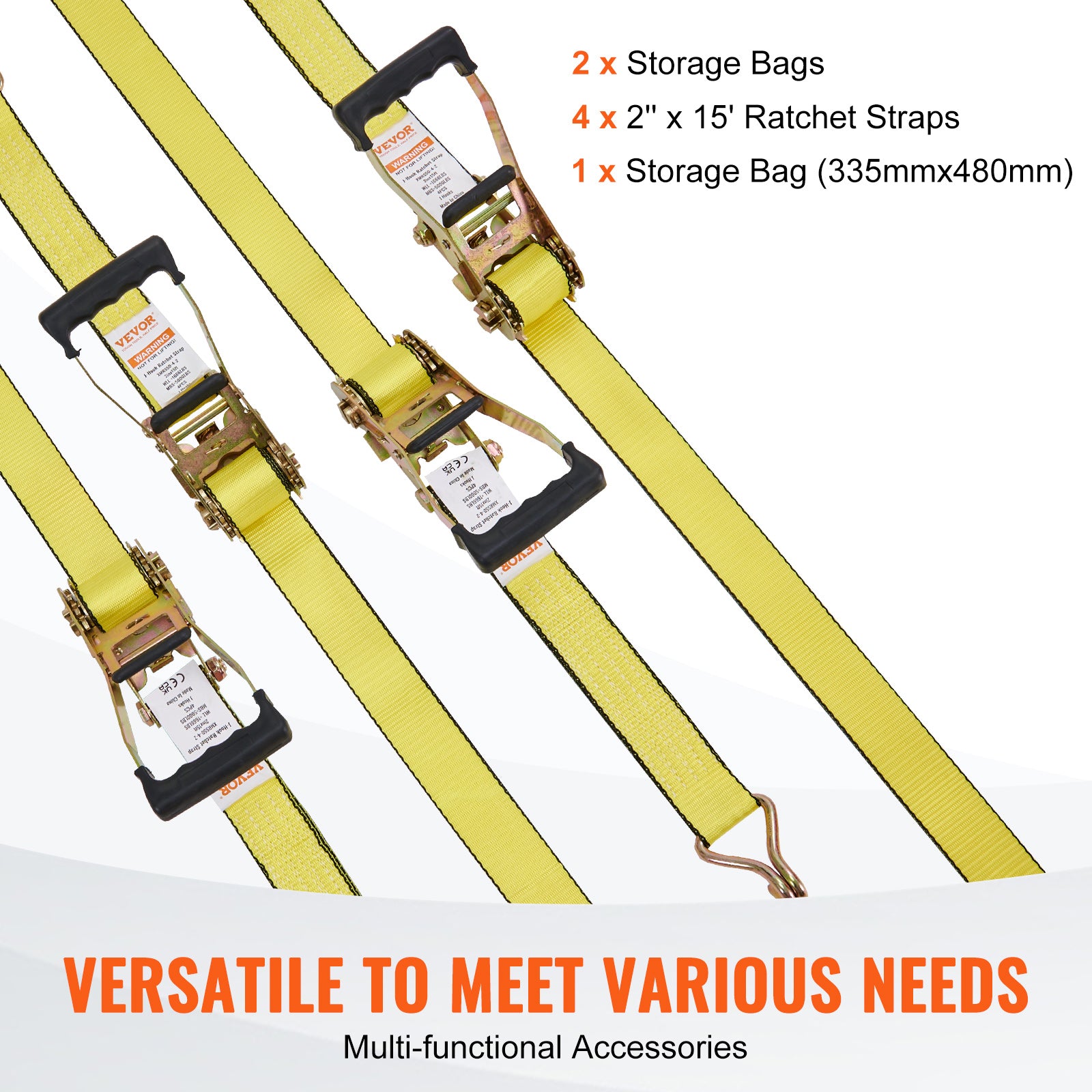 VEVOR Ratchet Straps Tie Down Strap 2"x 8' ,15',27',30' w/J Hook/E-Track 8 Pack