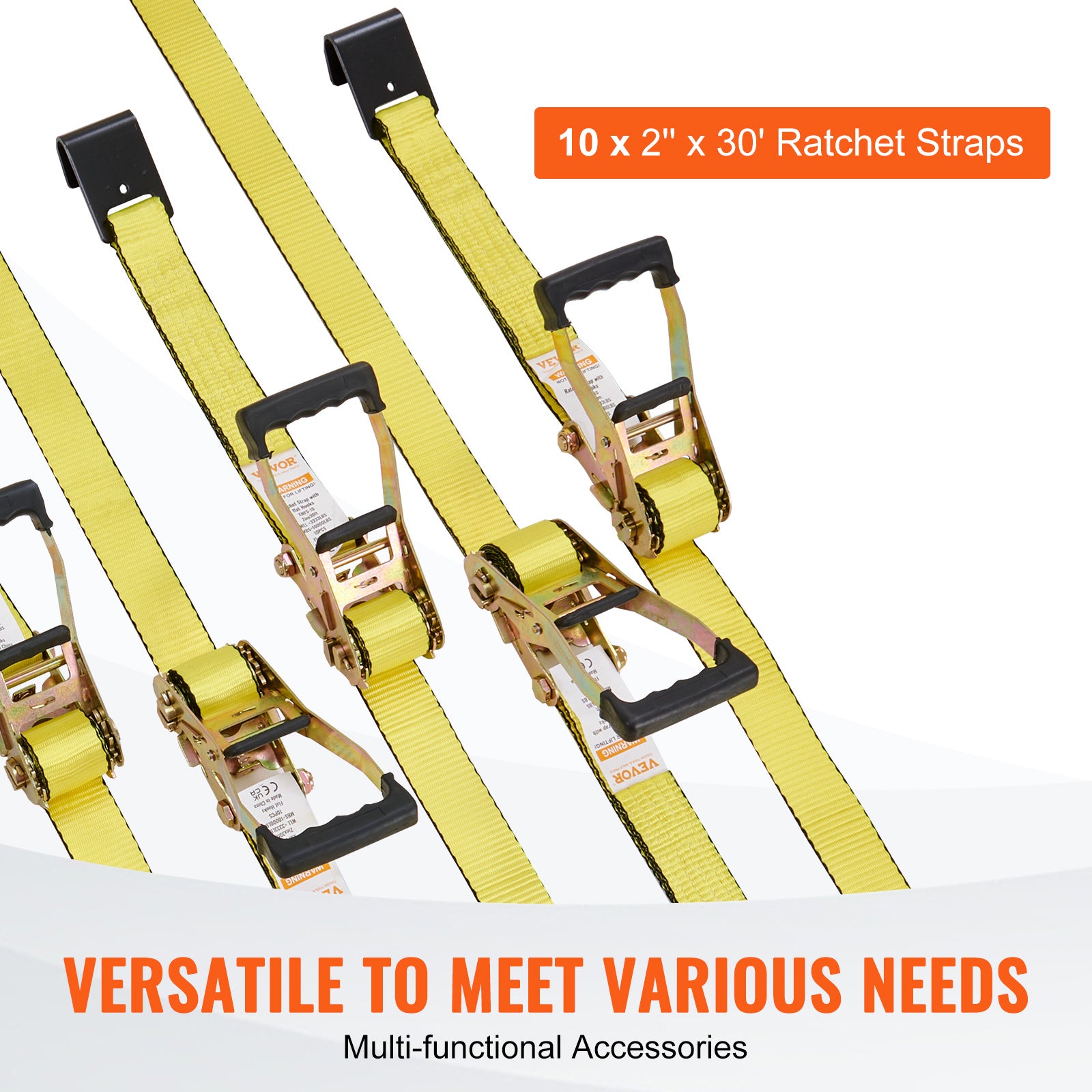 VEVOR Ratchet Straps Tie Down Strap 2"x 8' ,15',27',30' w/J Hook/E-Track 8 Pack