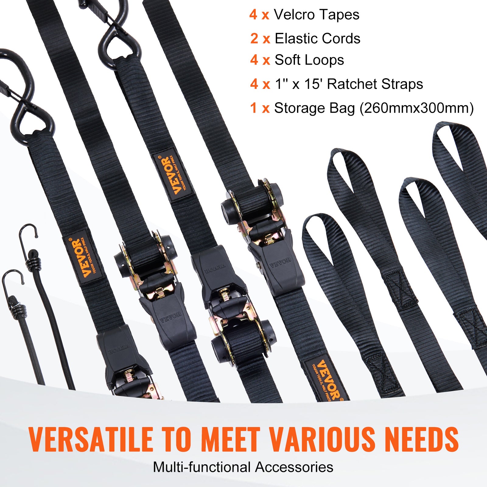 VEVOR Ratchet Straps Tie Down Strap 2"x 8' ,15',27',30' w/J Hook/E-Track 8 Pack