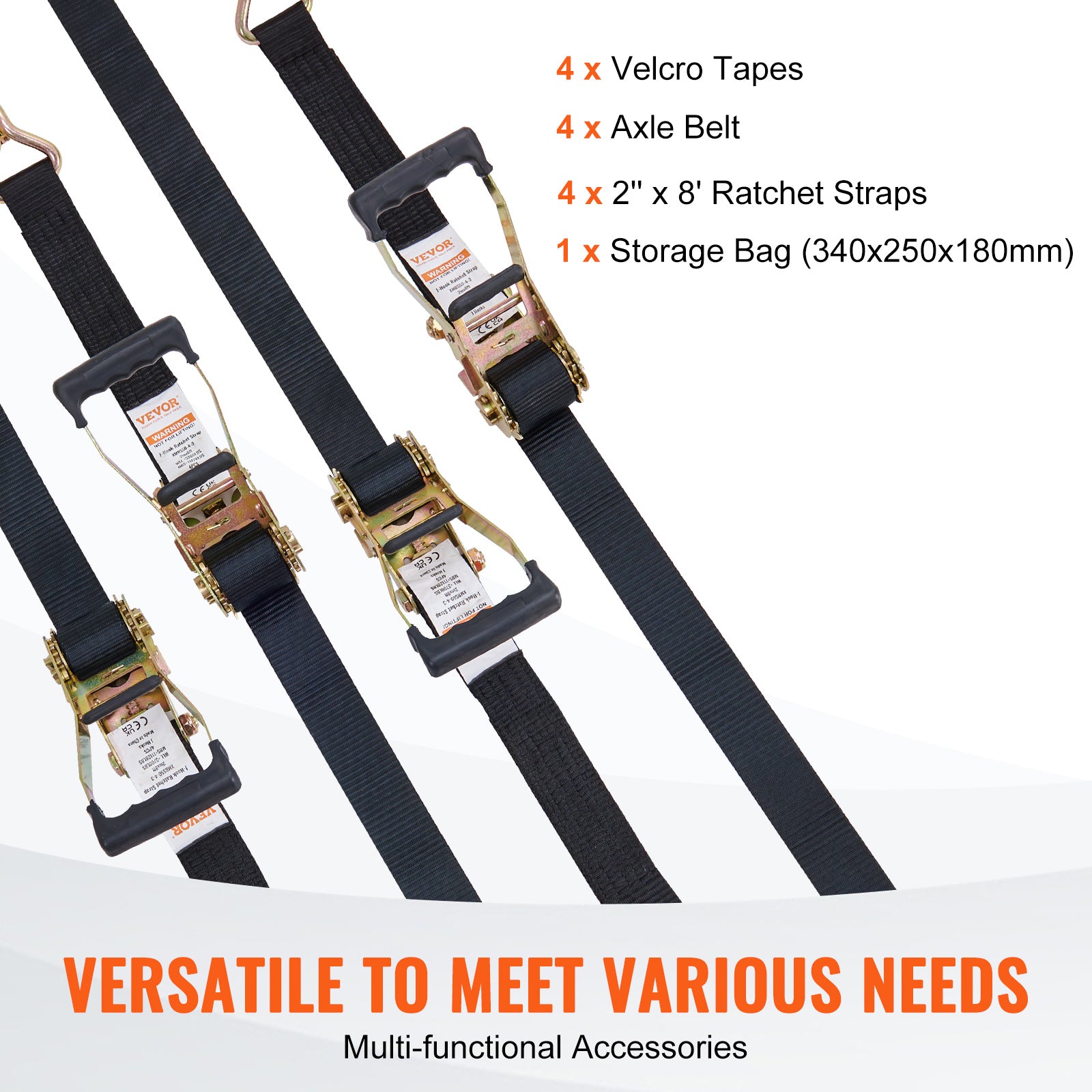 VEVOR Ratchet Straps Tie Down Strap 2"x 8' ,15',27',30' w/J Hook/E-Track 8 Pack