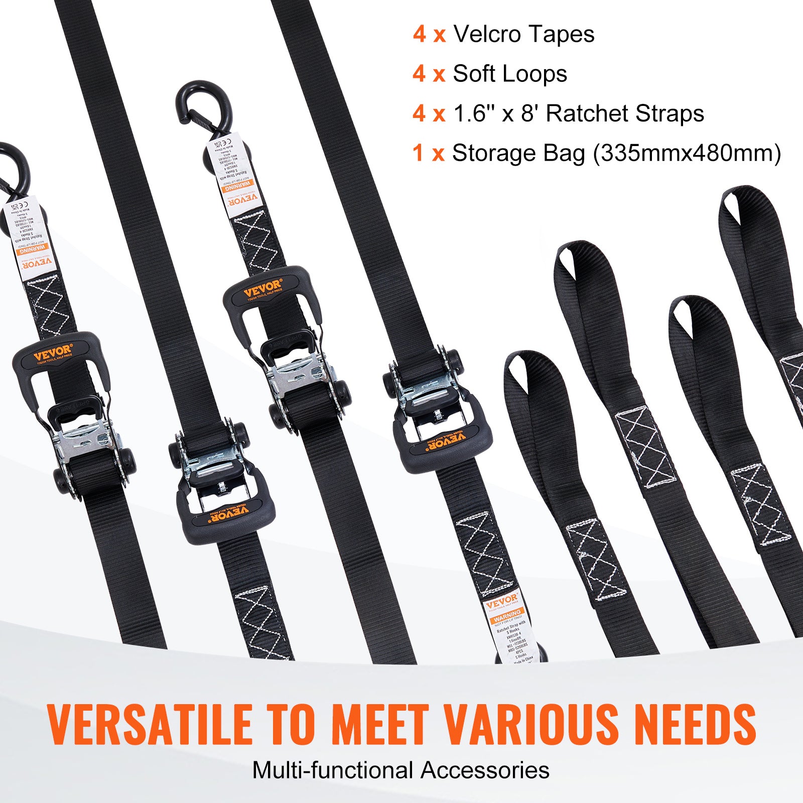 VEVOR Ratchet Straps Tie Down Strap 2"x 8' ,15',27',30' w/J Hook/E-Track 8 Pack