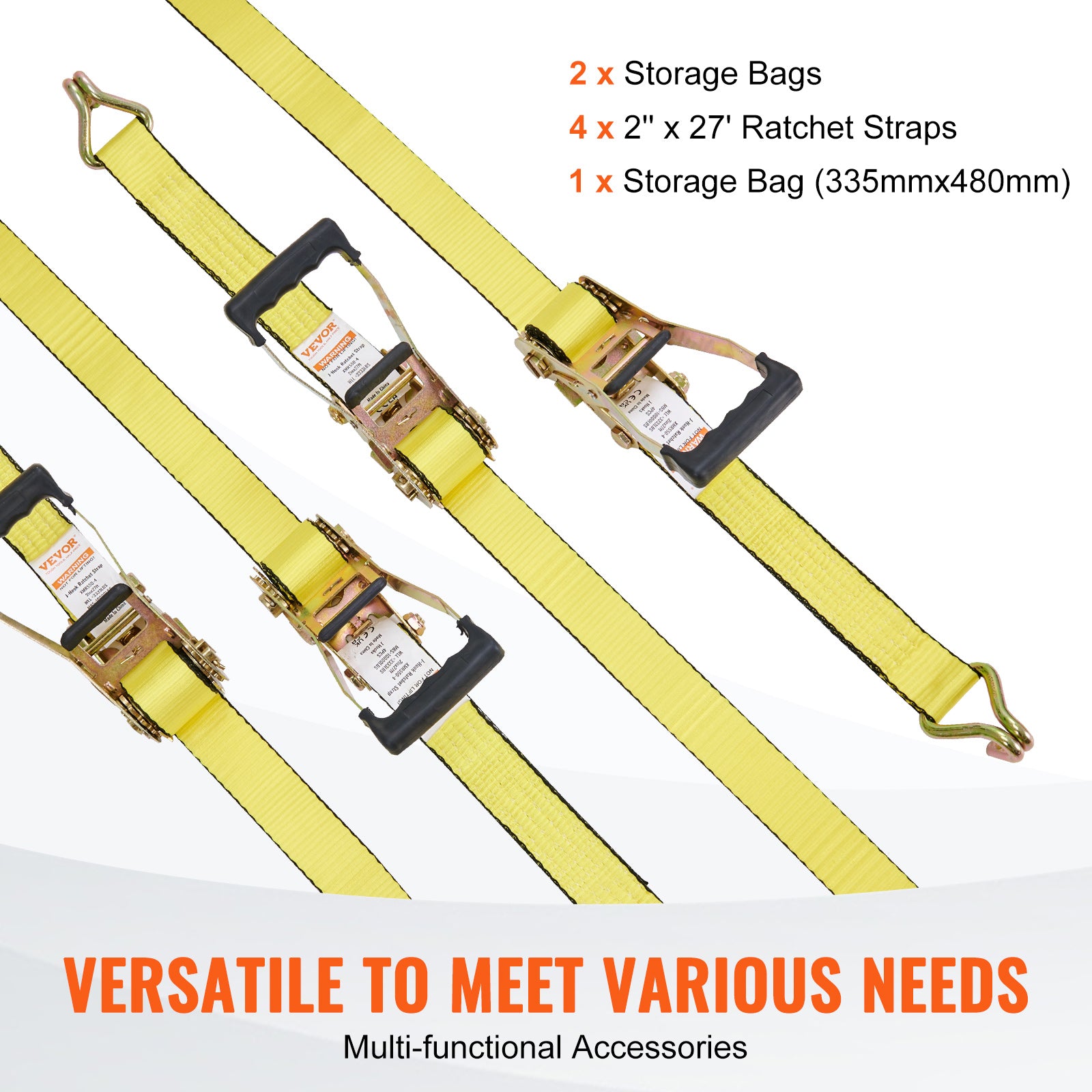 VEVOR Ratchet Straps Tie Down Strap 2"x 8' ,15',27',30' w/J Hook/E-Track 8 Pack