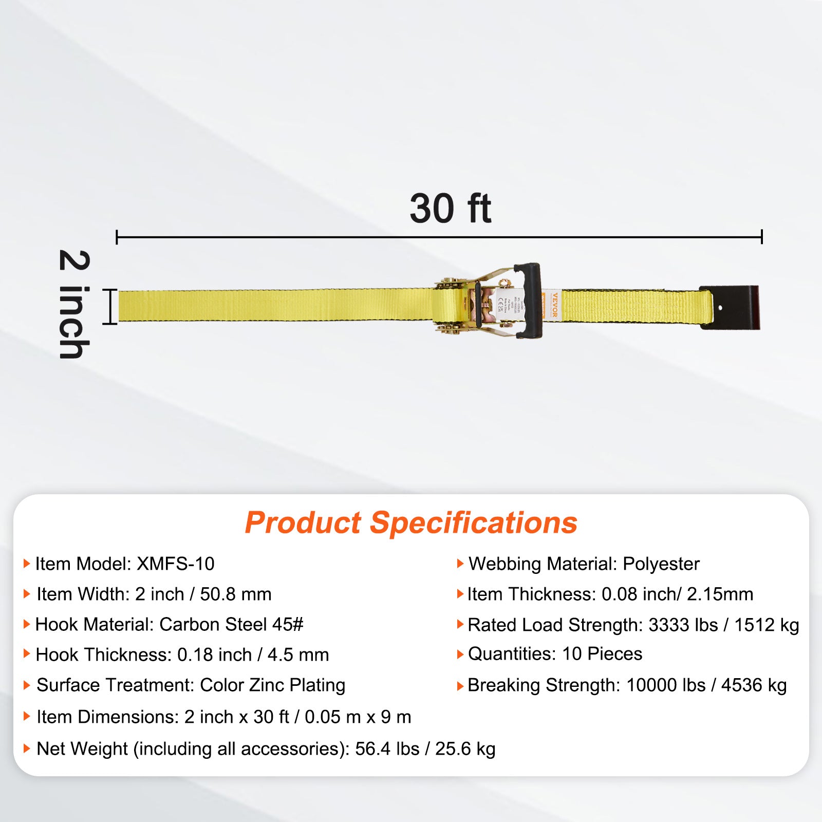 VEVOR Ratchet Straps Tie Down Strap 2"x 8' ,15',27',30' w/J Hook/E-Track 8 Pack