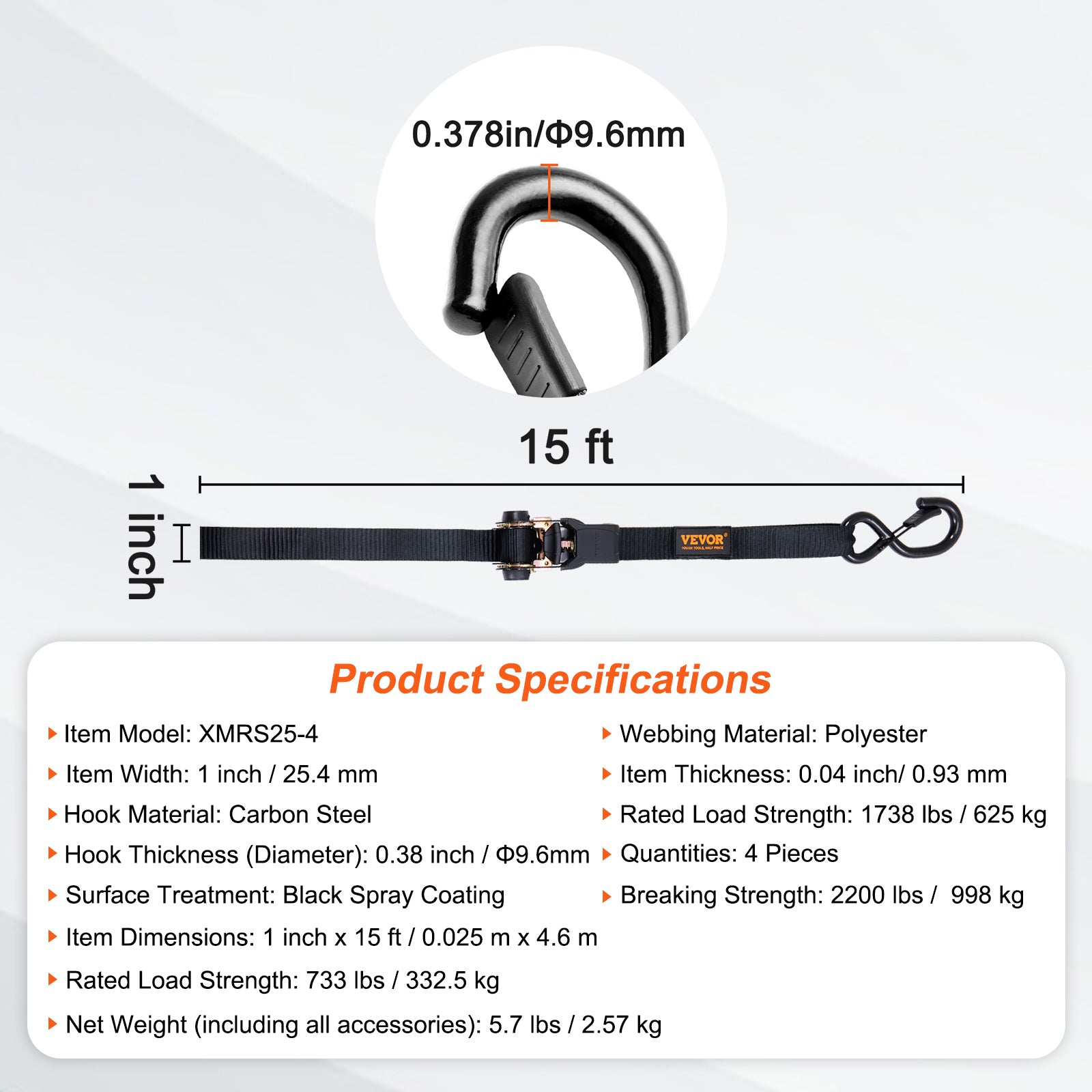 VEVOR Ratchet Straps Tie Down Strap 2"x 8' ,15',27',30' w/J Hook/E-Track 8 Pack