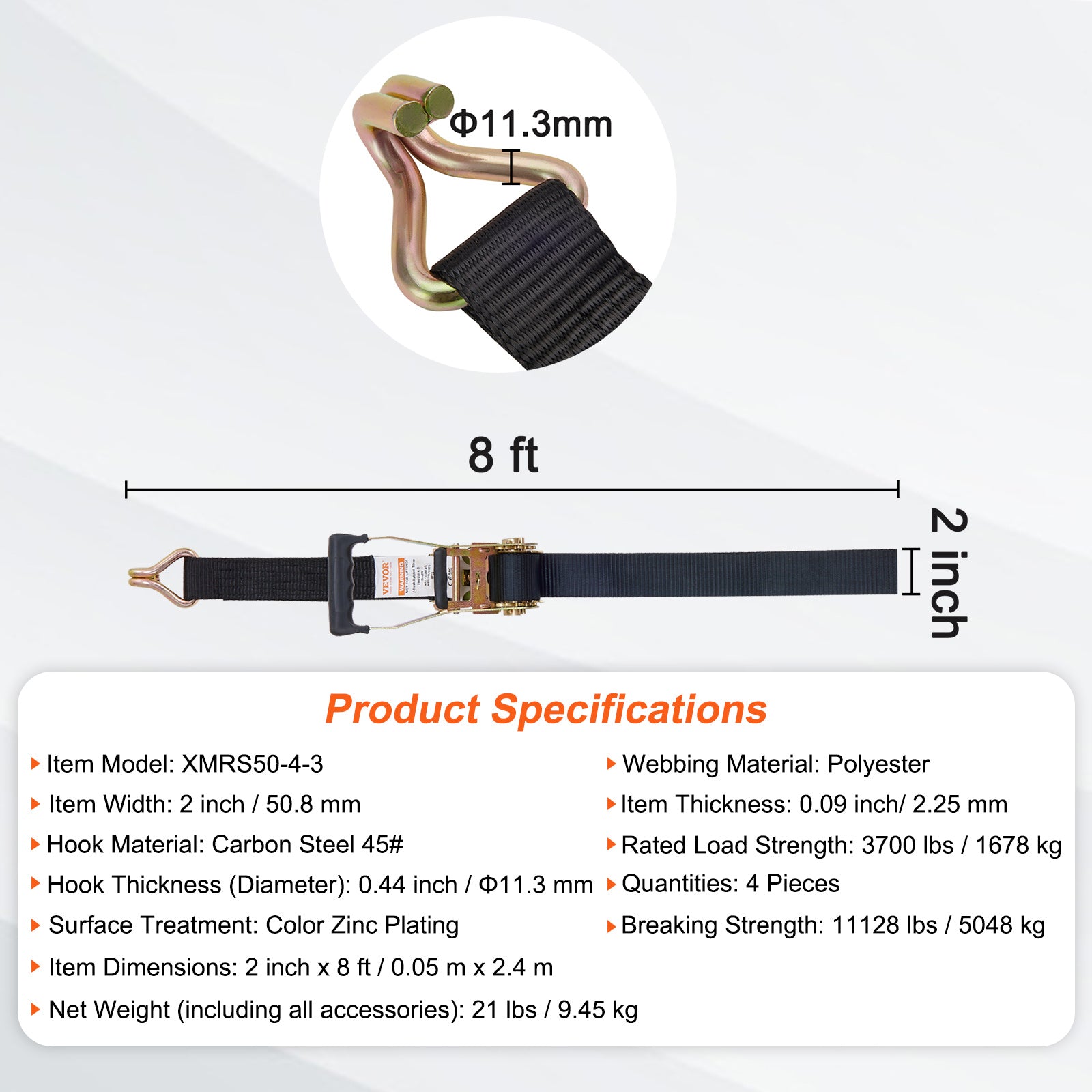 VEVOR Ratchet Straps Tie Down Strap 2"x 8' ,15',27',30' w/J Hook/E-Track 8 Pack