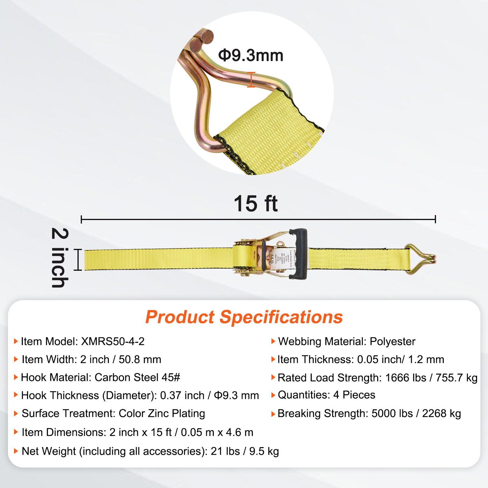 VEVOR Ratchet Straps Tie Down Strap 2"x 8' ,15',27',30' w/J Hook/E-Track 8 Pack