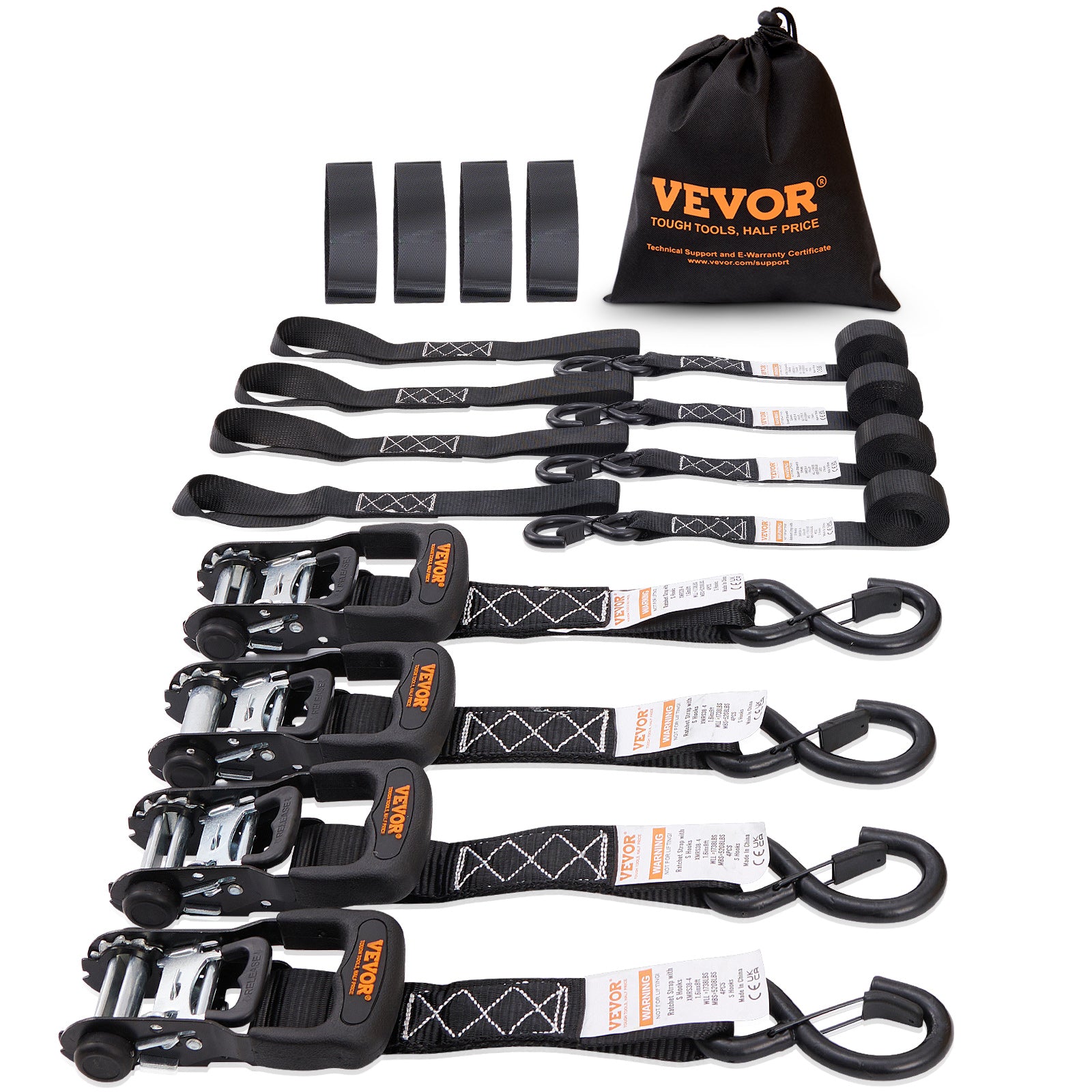 VEVOR Ratchet Straps Tie Down Strap 2"x 8' ,15',27',30' w/J Hook/E-Track 8 Pack