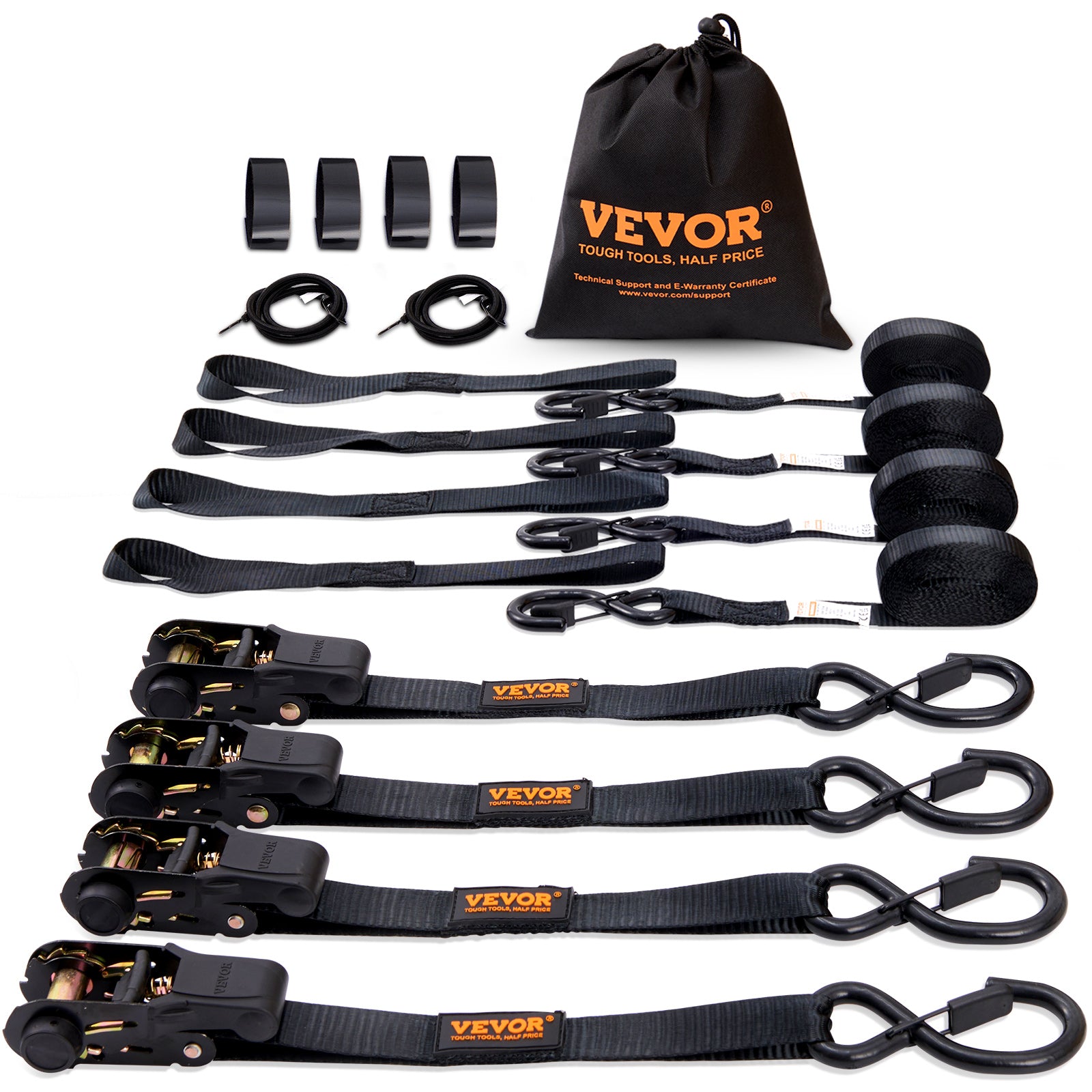 VEVOR Ratchet Straps Tie Down Strap 2"x 8' ,15',27',30' w/J Hook/E-Track 8 Pack