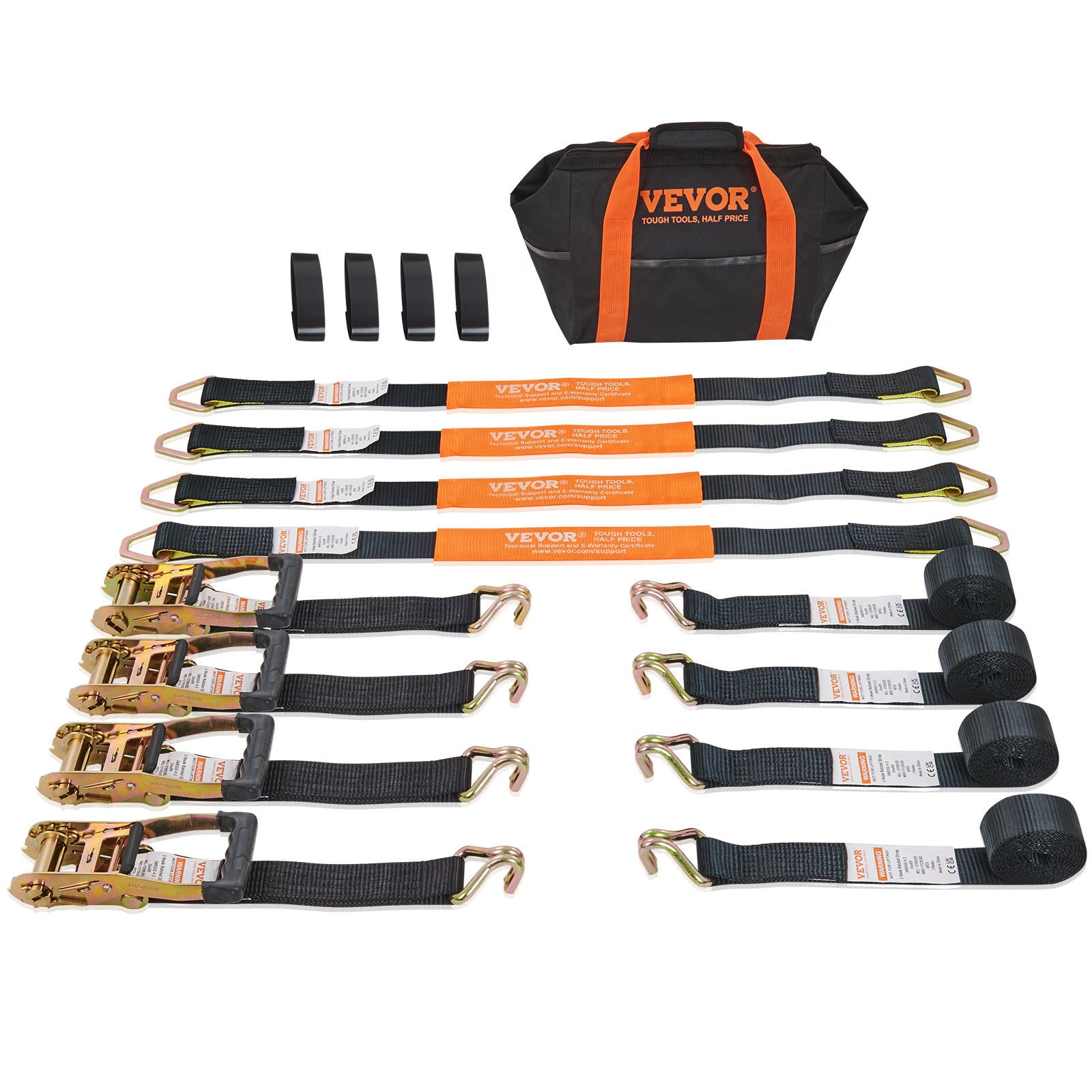 VEVOR Ratchet Straps Tie Down Strap 2"x 8' ,15',27',30' w/J Hook/E-Track 8 Pack