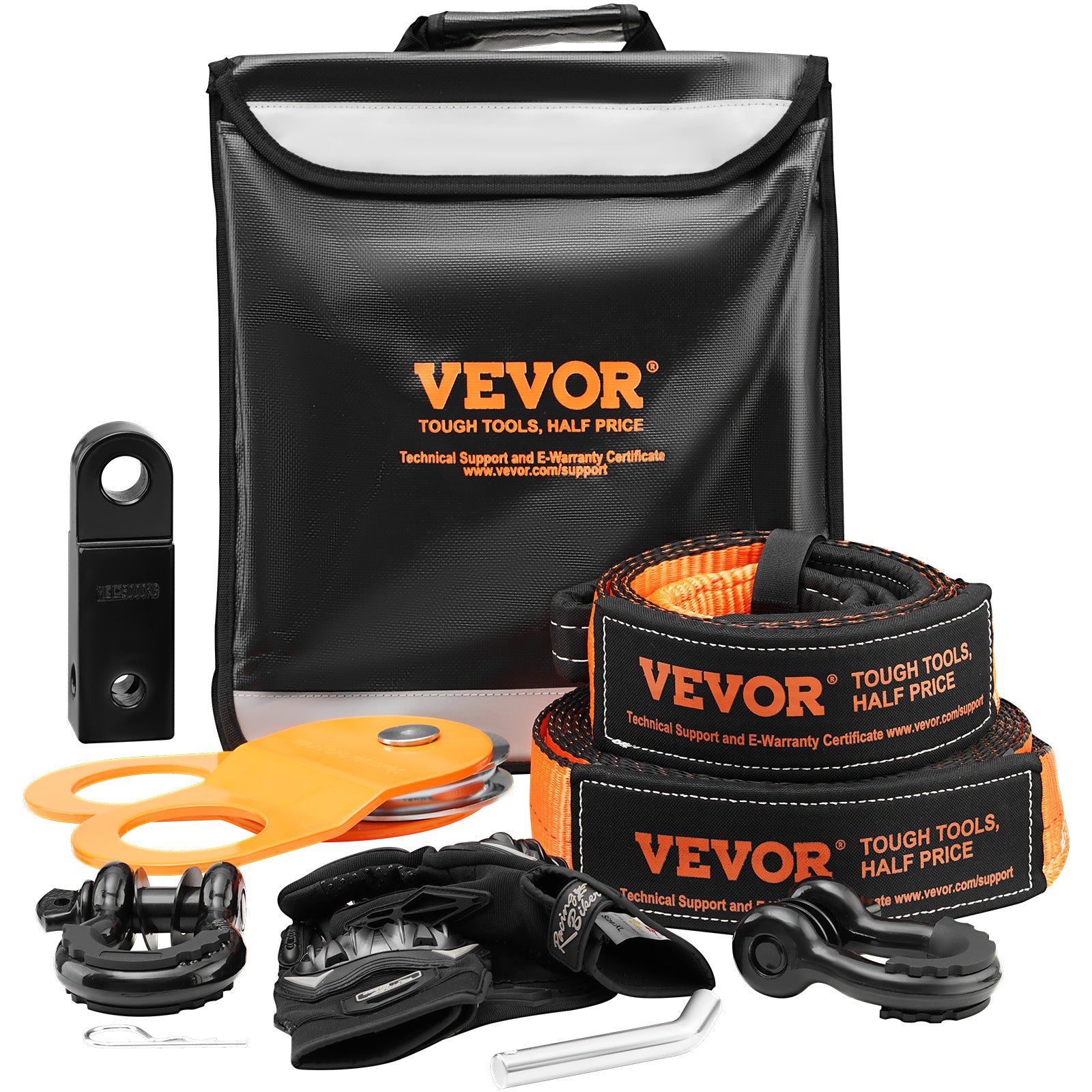 VEVOR Winch Recovery Kit Tow Strap Shackle Emergency Kit 3"x30' 30000lb 4/5/8PCS