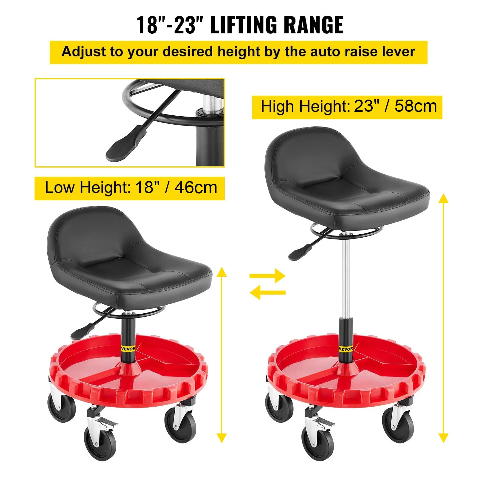VEVOR Rolling Garage Stool 300/400LBS Adjustable Swivel Work Shop Seat w/Casters