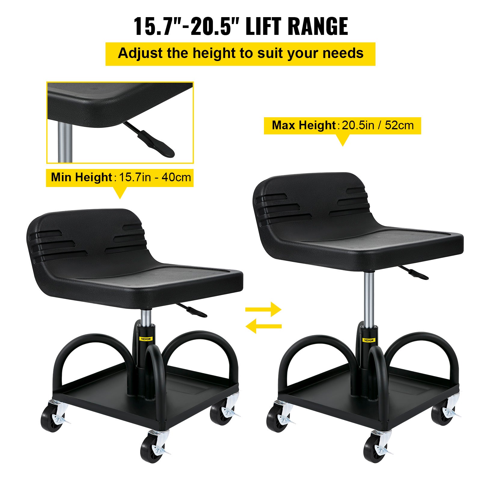 VEVOR Rolling Garage Stool 300/400LBS Adjustable Swivel Work Shop Seat w/Casters