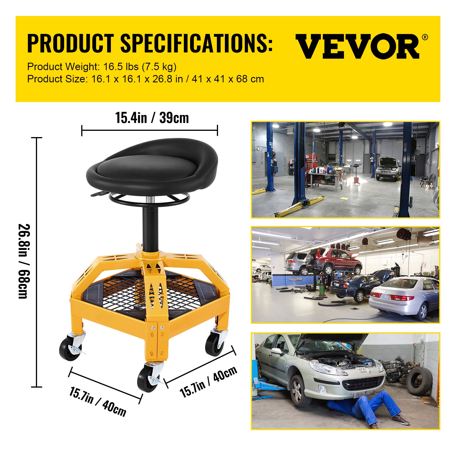 VEVOR Rolling Garage Stool 300/400LBS Adjustable Swivel Work Shop Seat w/Casters