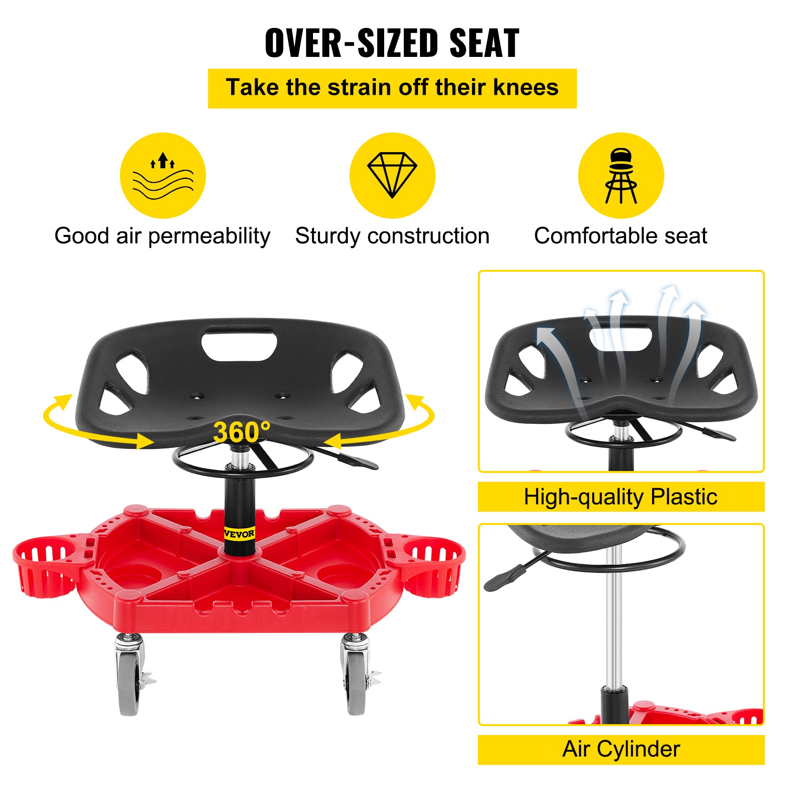 VEVOR Rolling Garage Stool 300/400LBS Adjustable Swivel Work Shop Seat w/Casters