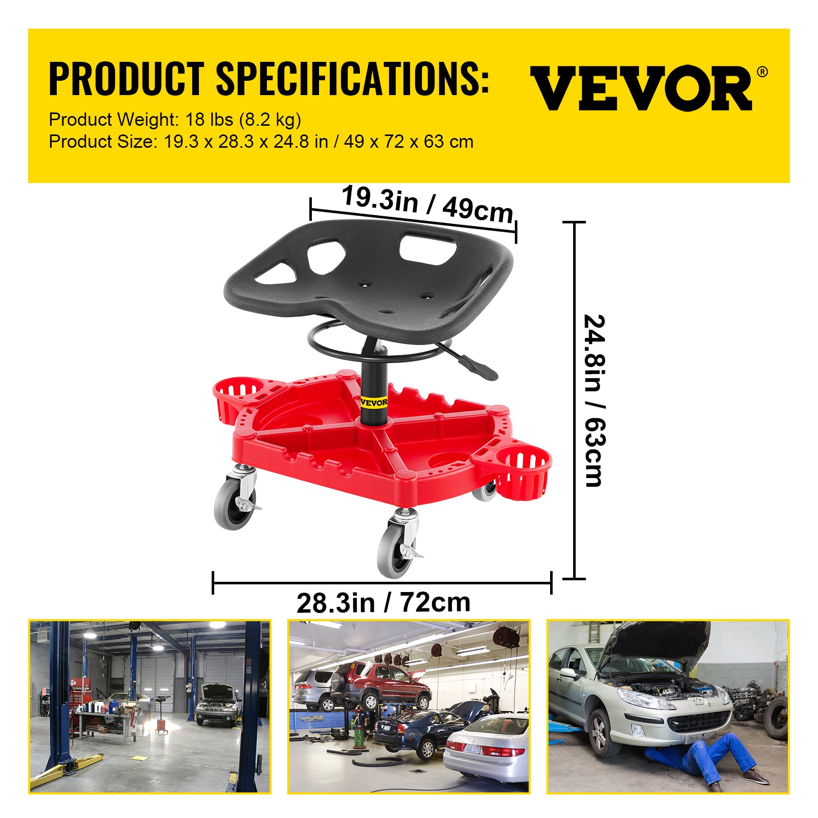VEVOR Rolling Garage Stool 300/400LBS Adjustable Swivel Work Shop Seat w/Casters