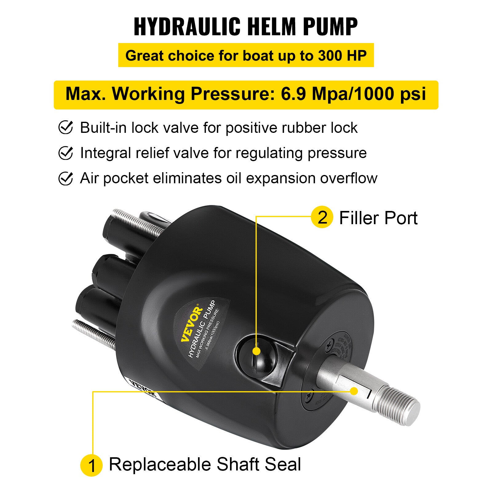HK4200A-3 Hydraulic Outboard Steering System Kit 300HP 2x20ft Hose Cylinder Helm