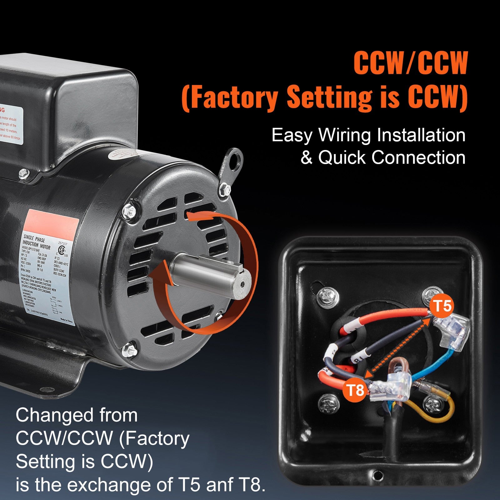 VEVOR 7.5HP Air Compressor Electric Motor 230V 3450RPM 184T Frame CW/CCW Rotate