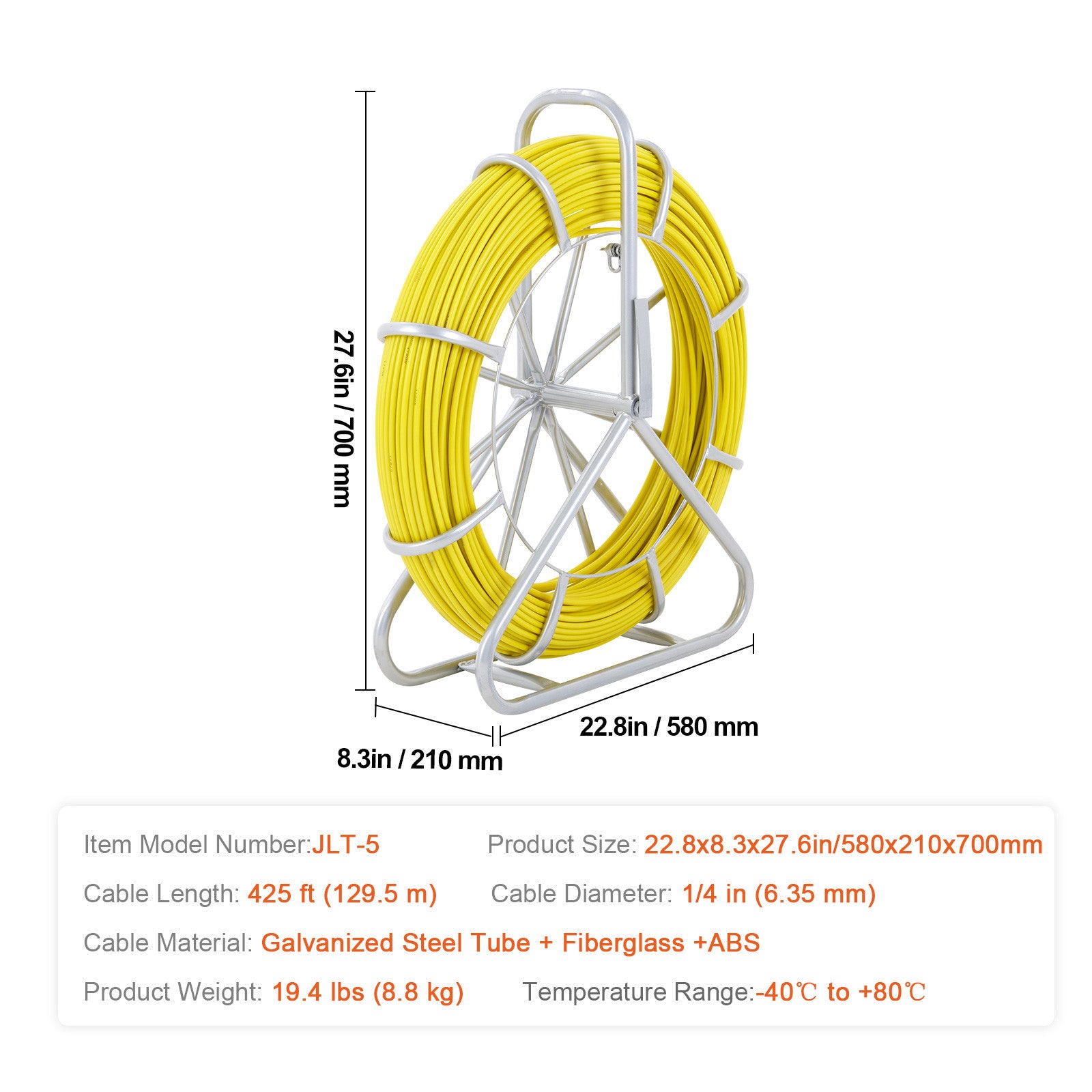 Fish Tape Puller Fiberglass 425 ft 1/4 inch Wire Cable Running Duct Rodder