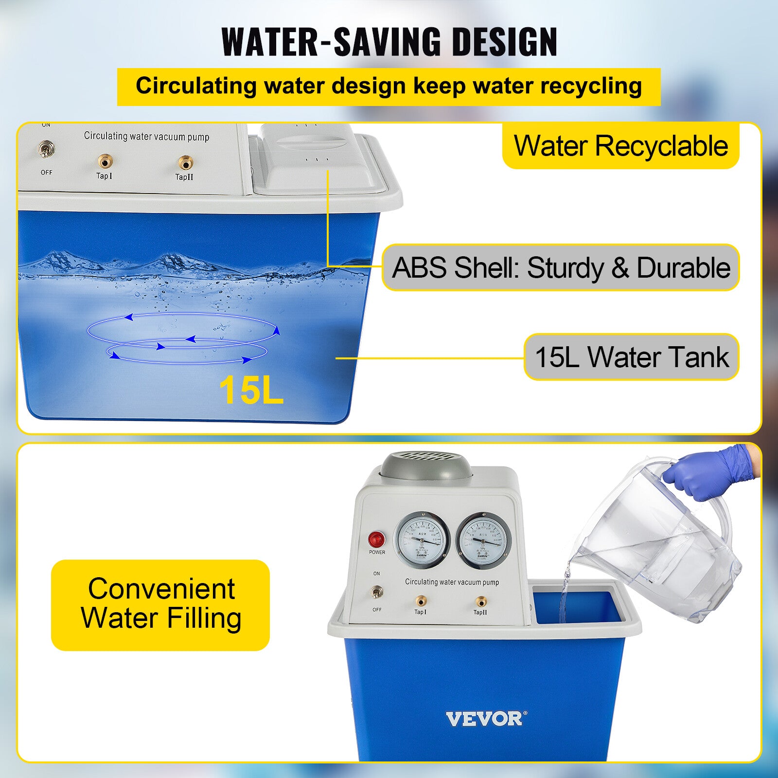 Circulating Water Vacuum Pump Air 60L/min Stainless 180W Lab Equipment