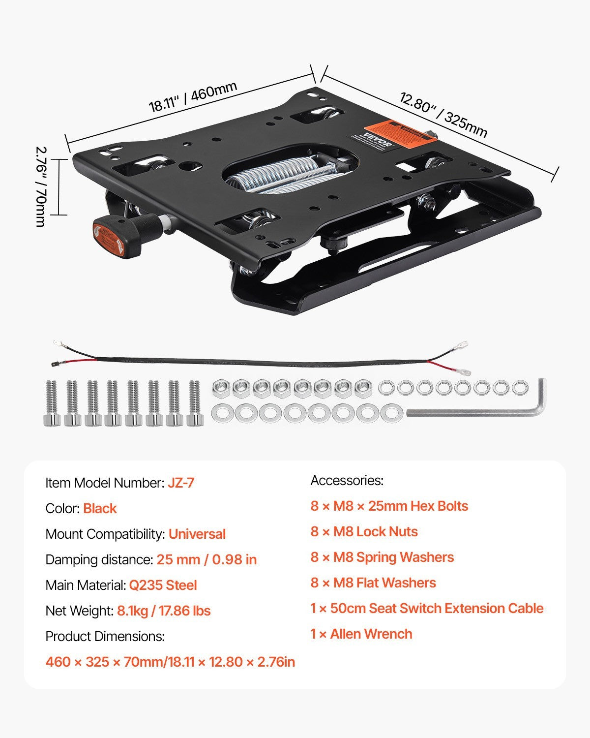 VEVOR Universal Seat Suspension Kit for Lawn Mower Skid Steer Forklift Tractor
